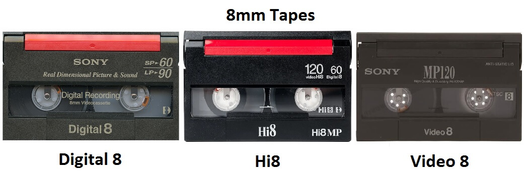 Comparaison de cassettes Digital8 Hi8 et Video8